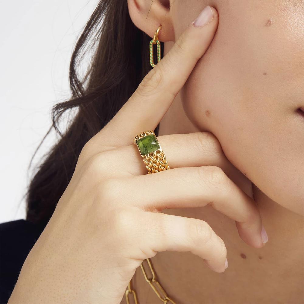 Unoaerre Anello In Argento Dorato Con Pietra Peridot Verde | UNOAERRE Gioielli