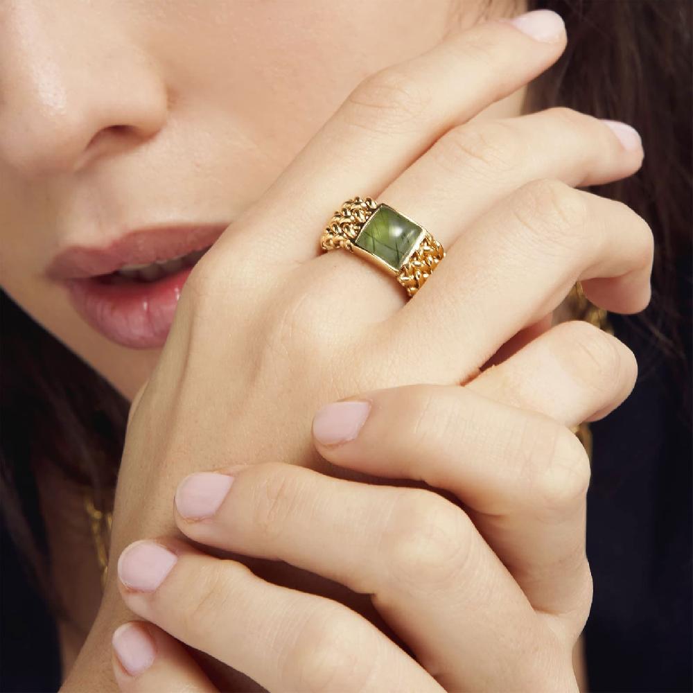 Unoaerre Anello In Argento Dorato Con Pietra Peridot Verde | UNOAERRE Gioielli