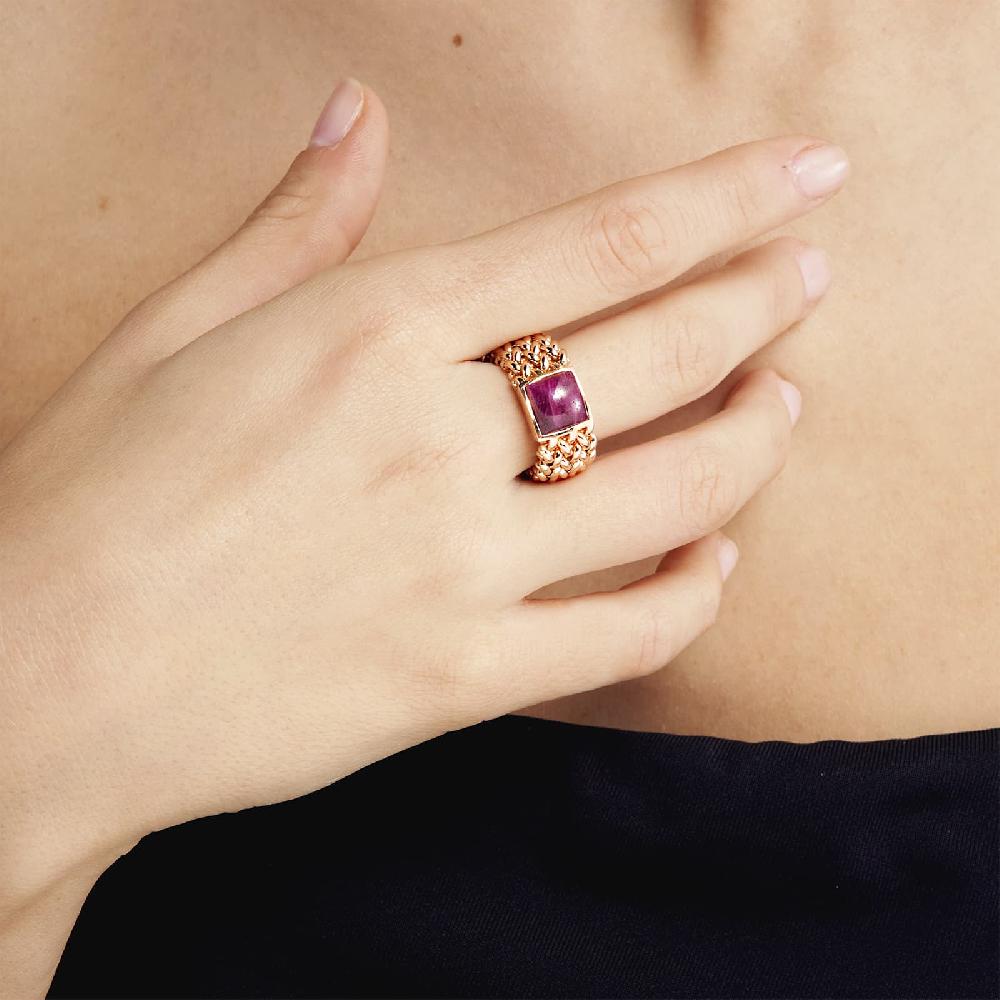 Unoaerre Anello In Argento Dorato Rosa Con Radice Di Rubino | UNOAERRE Gioielli