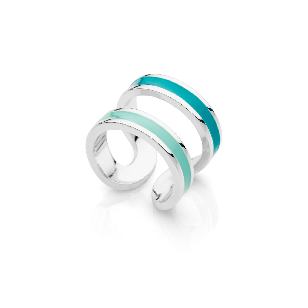 Unoaerre Anello in bronzo argentato con smalto azzurro | UNOAERRE Gioielli