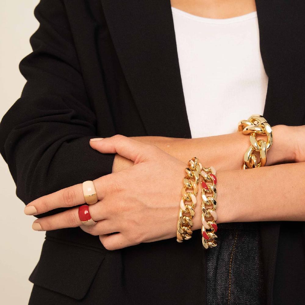 Unoaerre Anello In Bronzo Dorato Con Design Bombato E Smalto Osso Bordeaux E Beige. | UNOAERRE Gioielli