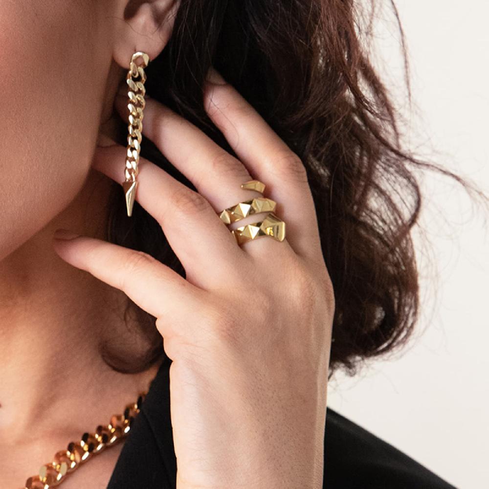 Unoaerre Anello Rigido A Tre Giri Con Elementi Piramide | UNOAERRE Gioielli