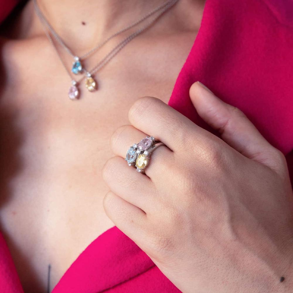 Unoaerre Anello Solitario In Argento Con Cubic Zirconia Rosa | UNOAERRE Gioielli