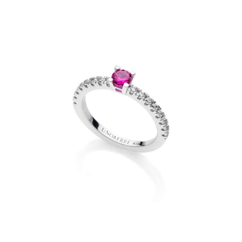 Unoaerre Anello solitario in argento con pietra rosa | UNOAERRE Gioielli
