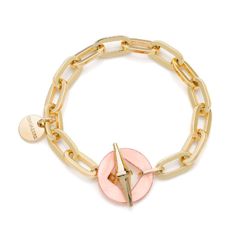 Unoaerre Bracciale catena dorata e madreperla rosa | UNOAERRE Gioielli