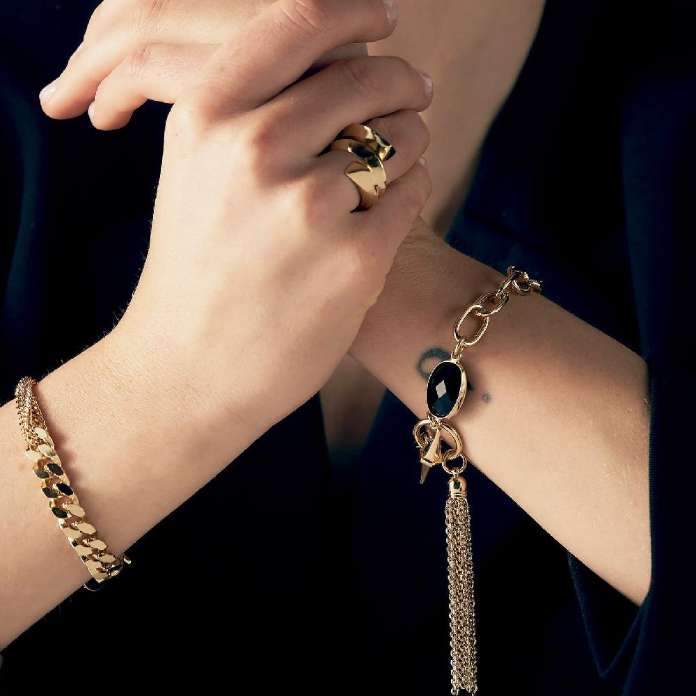 Unoaerre Bracciale Catena Dorata E Pietra Nera | UNOAERRE Gioielli