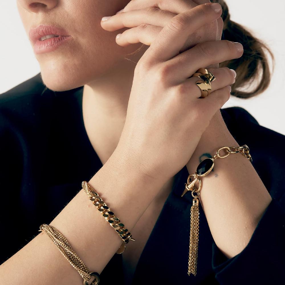 Unoaerre Bracciale Catena Dorata E Pietra Nera | UNOAERRE Gioielli