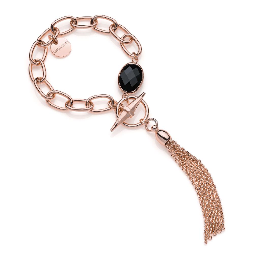 Unoaerre Bracciale catena dorata rosa e pietra nera | UNOAERRE Gioielli