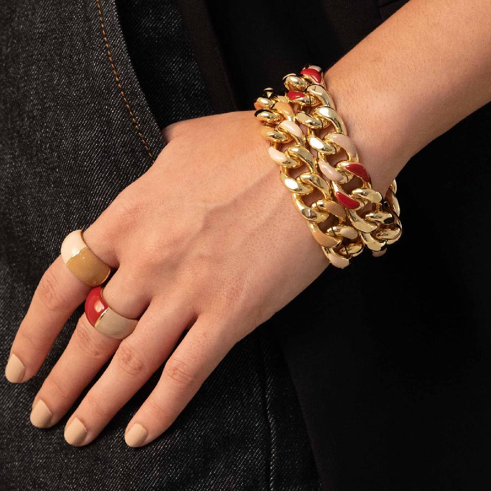 Unoaerre Bracciale Donna Catena Grumetta Smalto Beige E Nocciola | UNOAERRE Gioielli