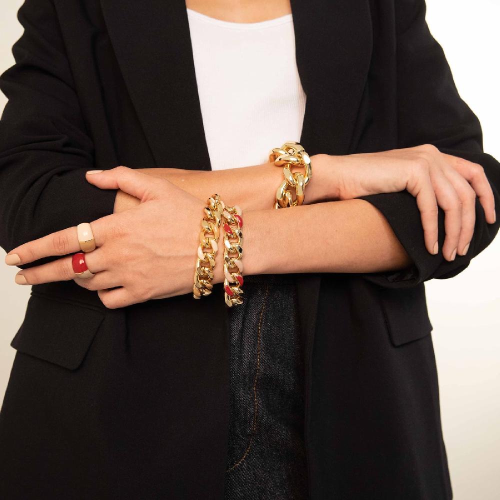 Unoaerre Bracciale Donna Catena Grumetta Smalto Beige E Rosso Bordeaux | UNOAERRE Gioielli