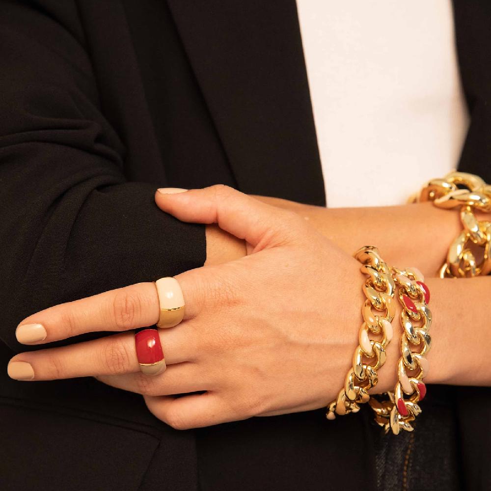 Unoaerre Bracciale Donna Catena Grumetta Smalto Beige E Rosso Bordeaux | UNOAERRE Gioielli