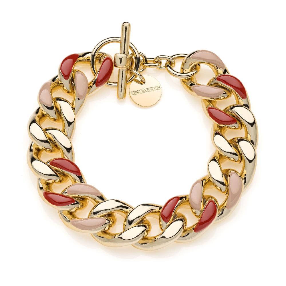 Unoaerre Bracciale donna catena grumetta smalto beige e rosso bordeaux | UNOAERRE Gioielli