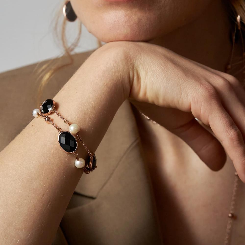 Unoaerre Bracciale Donna Con Pietre Nere E Perle | UNOAERRE Gioielli