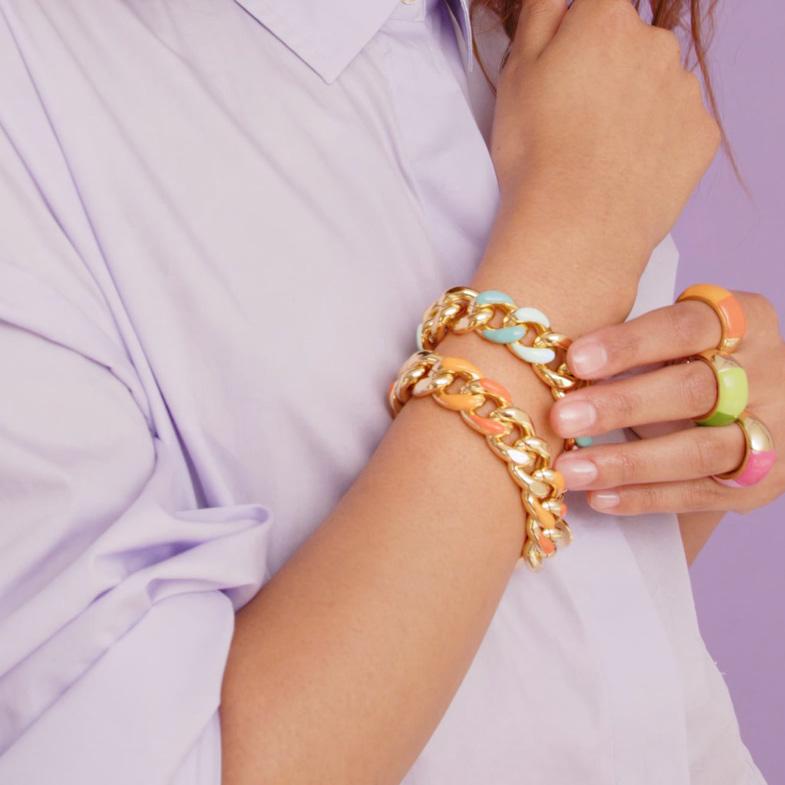 Unoaerre Bracciale Grumetta Dorato Con Smalto Arancio | UNOAERRE Gioielli