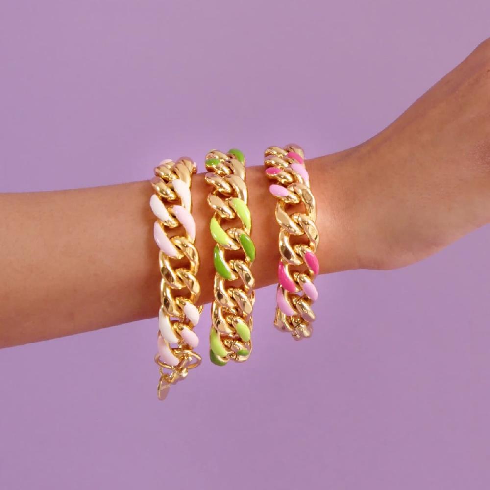 Unoaerre Bracciale Grumetta Dorato Con Smalto Rosa E Bianco | UNOAERRE Gioielli
