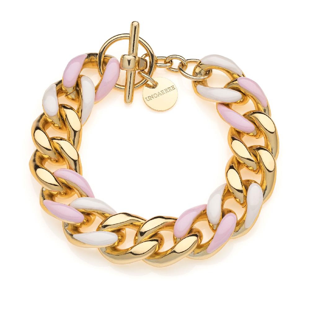 Unoaerre Bracciale grumetta dorato con smalto rosa e bianco | UNOAERRE Gioielli