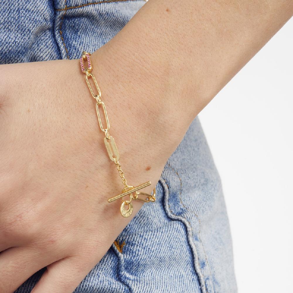 Unoaerre Bracciale In Argento Dorato Con Cubic Zirconia Rosa | UNOAERRE Gioielli