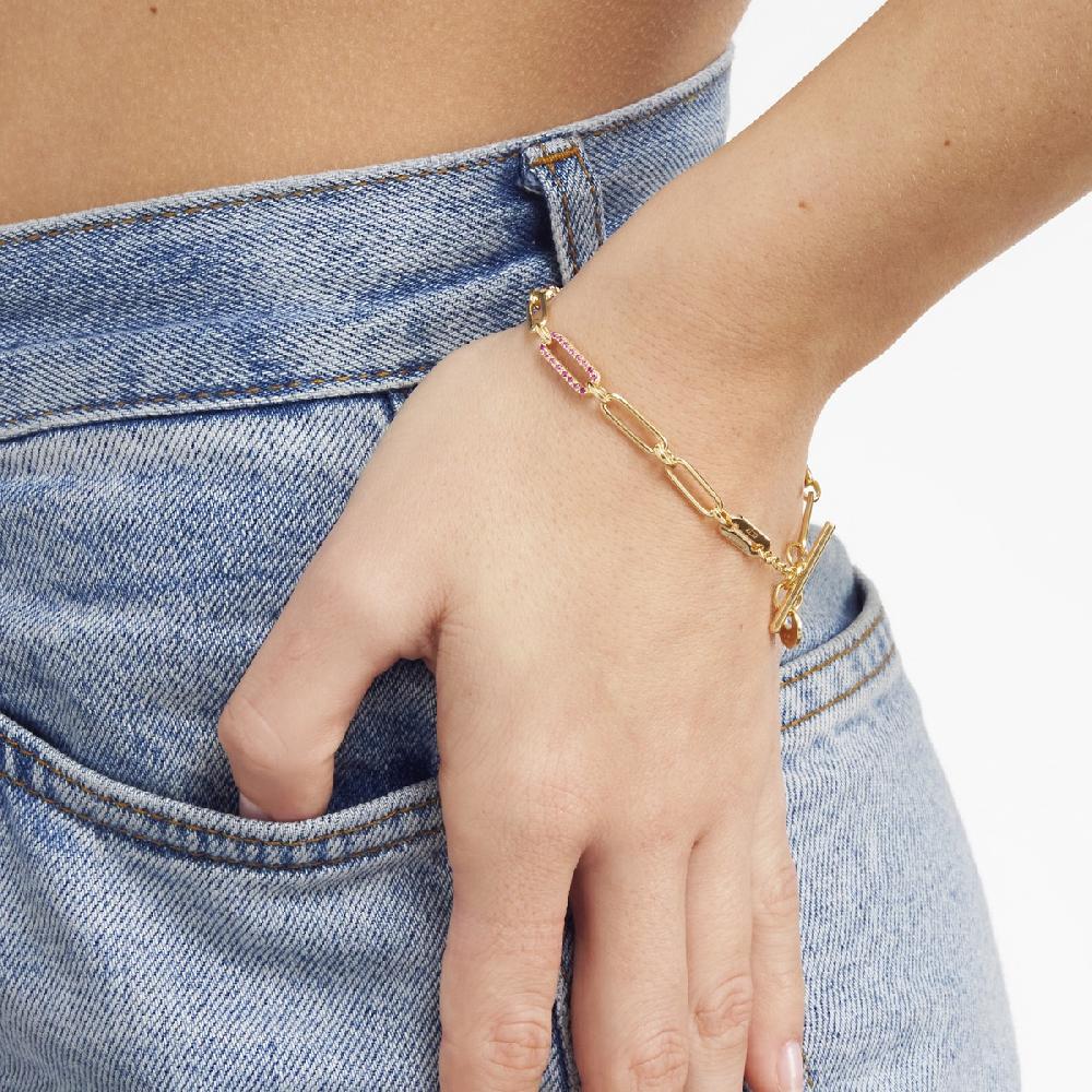 Unoaerre Bracciale In Argento Dorato Con Cubic Zirconia Rosa | UNOAERRE Gioielli