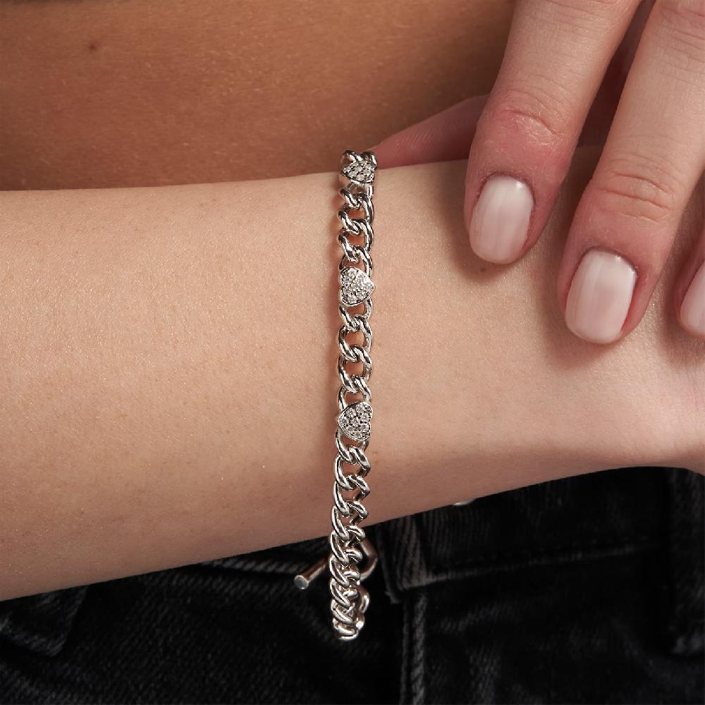Unoaerre Bracciale In Argento Rodiato Con Cuori E Cubic Zirconia | UNOAERRE Gioielli
