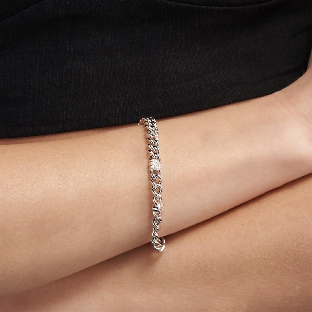 Unoaerre Bracciale In Argento Rodiato Con Cuori E Cubic Zirconia | UNOAERRE Gioielli