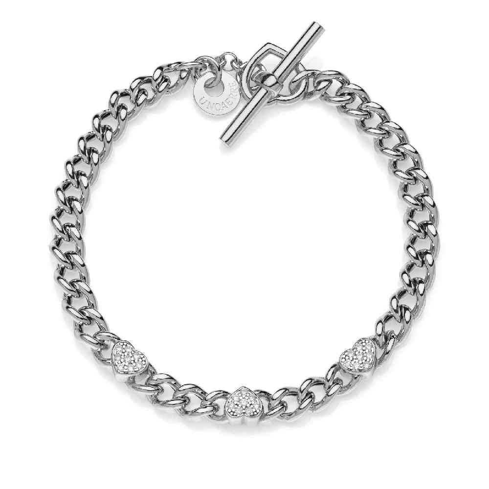 Unoaerre Bracciale in argento rodiato con cuori e cubic zirconia | UNOAERRE Gioielli