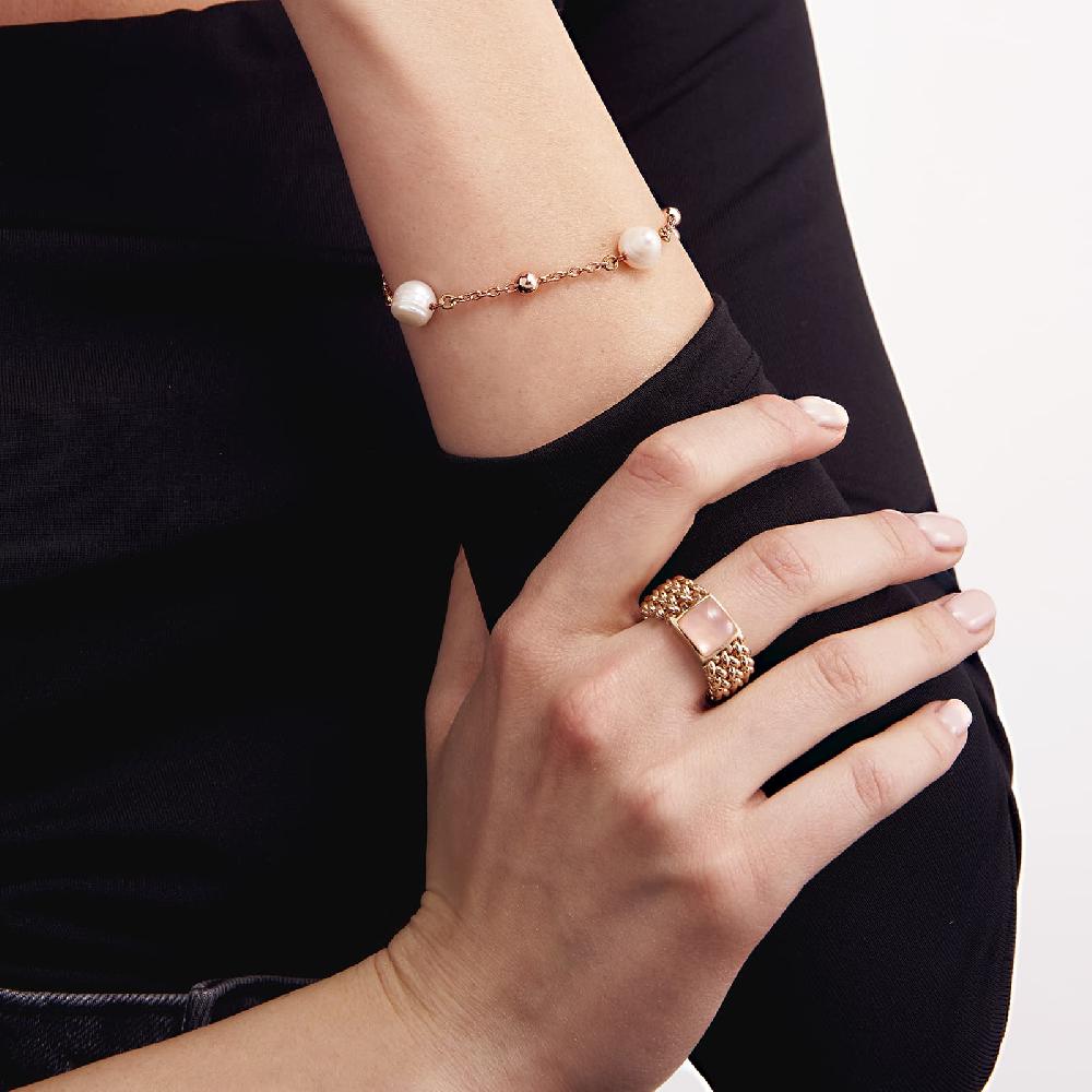 Unoaerre Bracciale In Bronzo Dorato Rosa Perle Naturali | UNOAERRE Gioielli
