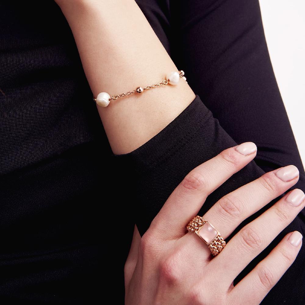 Unoaerre Bracciale In Bronzo Dorato Rosa Perle Naturali | UNOAERRE Gioielli