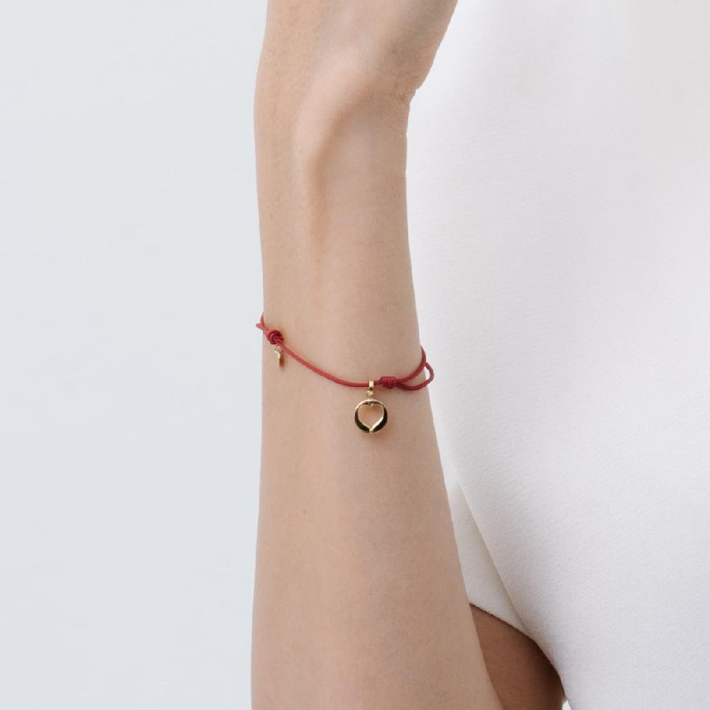 Unoaerre Bracciale In Oro Con Cuore E Cordoncino Rosso | UNOAERRE Gioielli