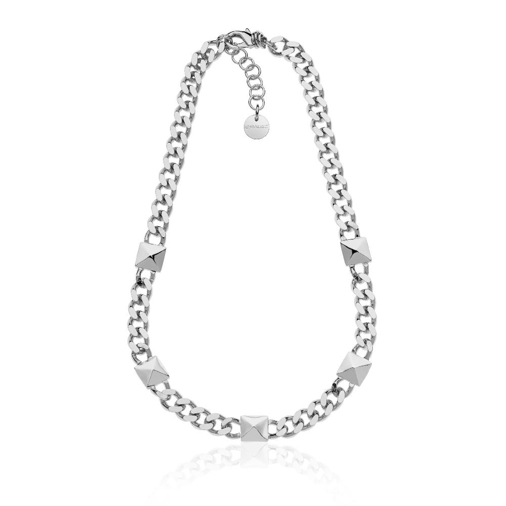 Unoaerre Collana catena grumetta argentata con piramidi | UNOAERRE Gioielli