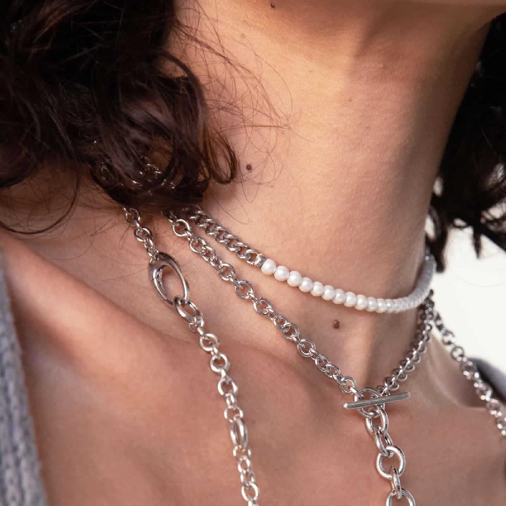 Unoaerre Collana Corta Girocollo In Argento Con Perline Bianche | UNOAERRE Gioielli