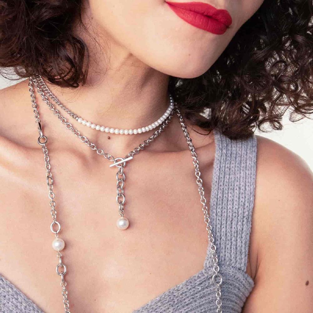 Unoaerre Collana Corta Girocollo In Argento Con Perline Bianche | UNOAERRE Gioielli