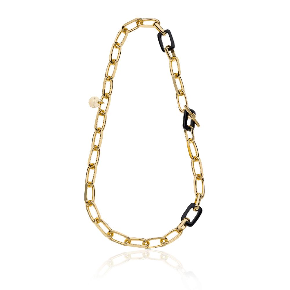 Unoaerre Collana Di Catena Forzatina E Maglie In Onice Nera Naturale. | UNOAERRE Gioielli