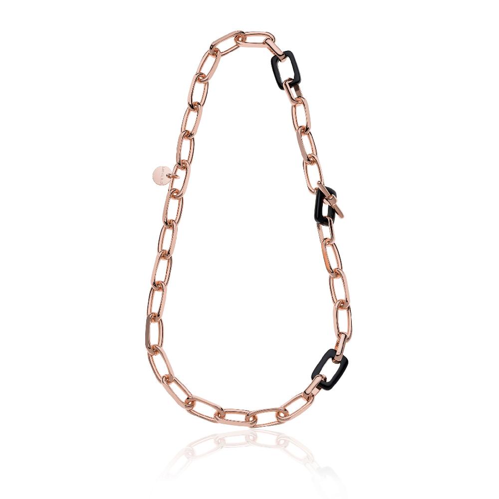 Unoaerre Collana Di Catena Forzatina E Maglie In Onice Nera Naturale. | UNOAERRE Gioielli