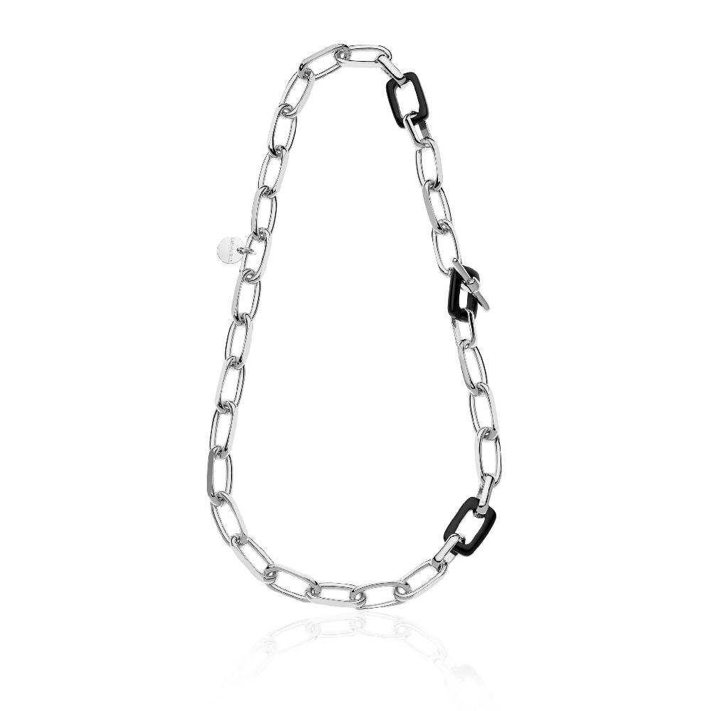 Unoaerre Collana Di Catena Forzatina E Maglie In Onice Nera Naturale. | UNOAERRE Gioielli