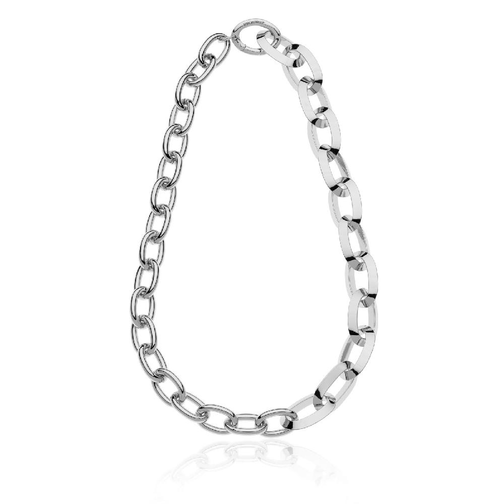 Unoaerre Collana Di Catena Forzatina Ovale A Tubo Liscio E Triangolare Con Bagno In Argento | UNOAERRE Gioielli