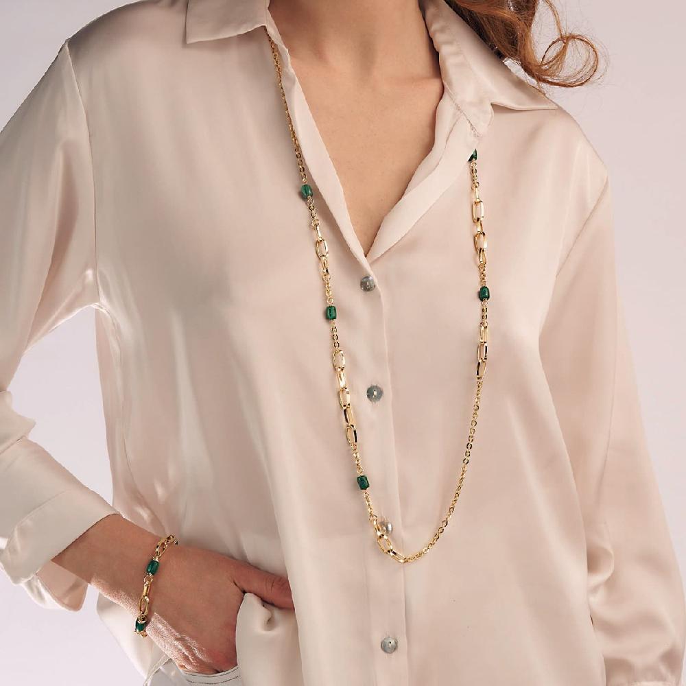 Unoaerre Collana Donna Lunga In Bronzo Dorato Con Malachite Verde | UNOAERRE Gioielli