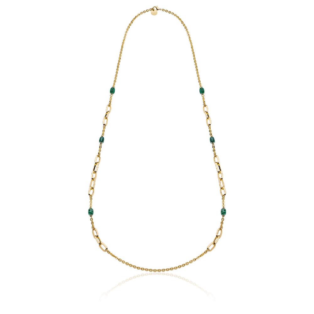 Unoaerre Collana donna lunga in bronzo dorato con malachite verde | UNOAERRE Gioielli