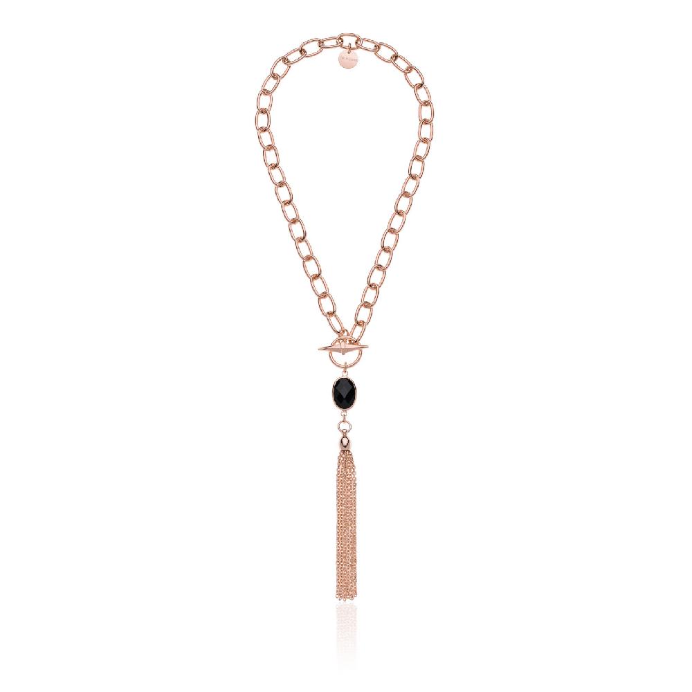 Unoaerre Collana dorata rosa e pietra nera | UNOAERRE Gioielli