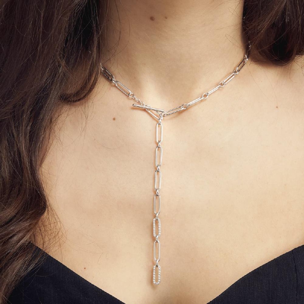 Unoaerre Collana In Argento Bianco Con Cubic Zirconia Bianchi | UNOAERRE Gioielli