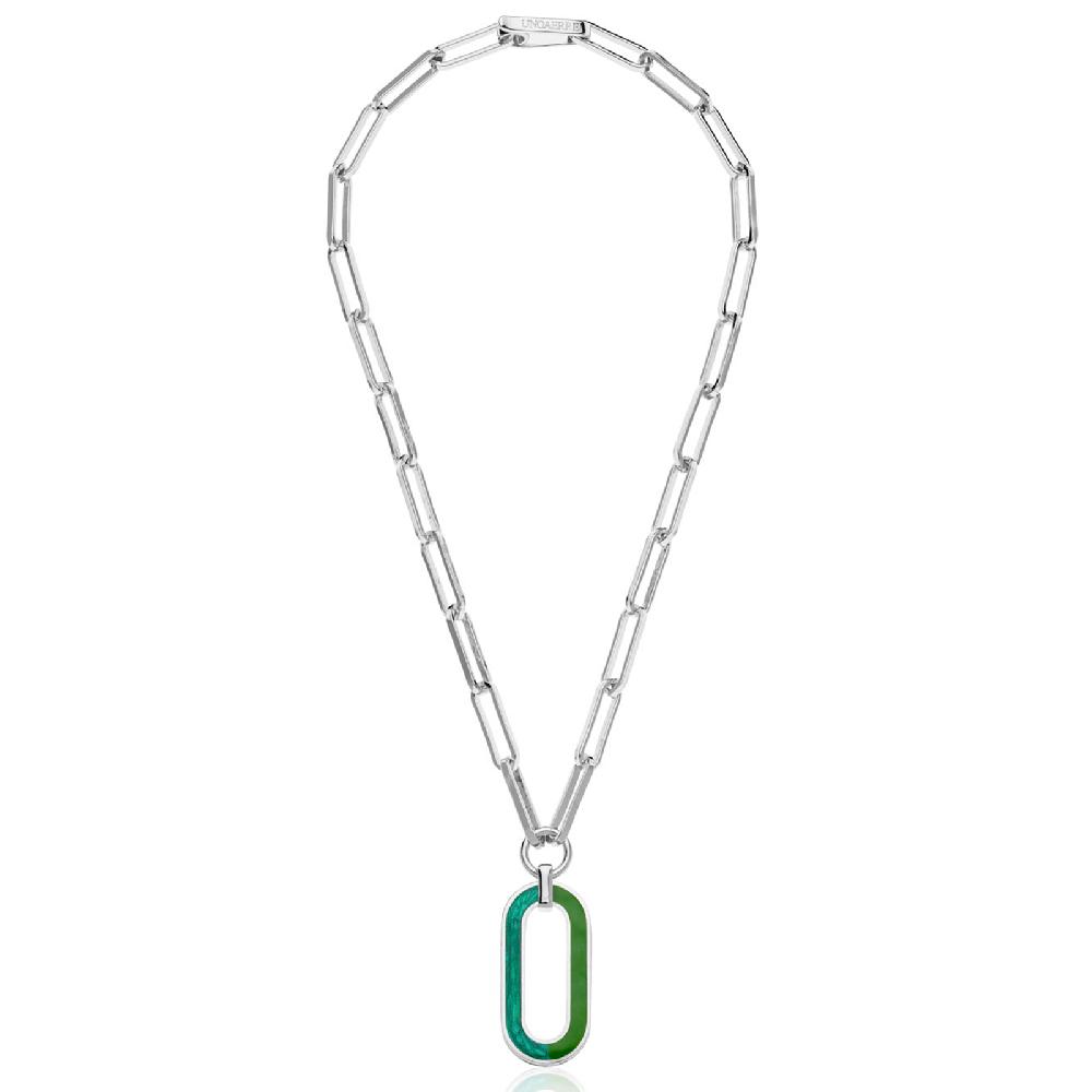 Unoaerre Collana in bronzo argentato con smalto verde | UNOAERRE Gioielli