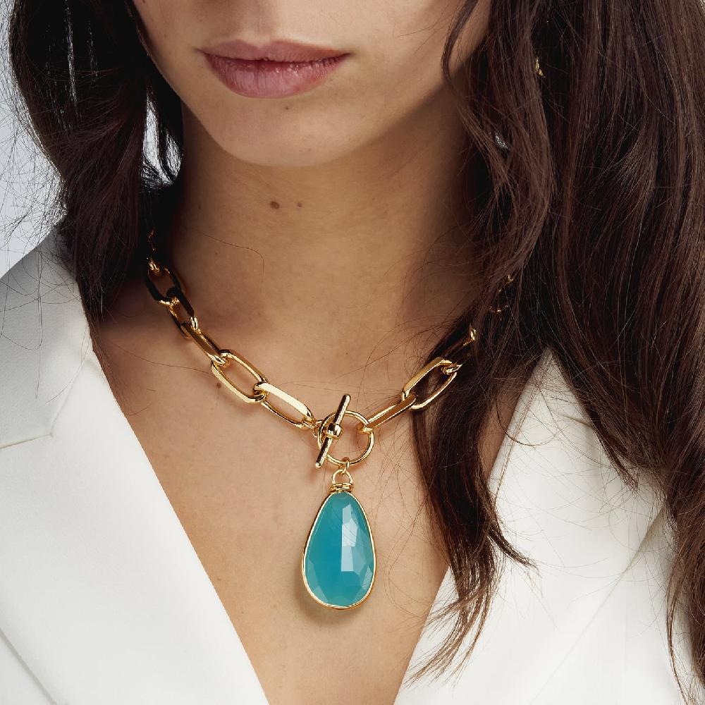 Unoaerre Collana In Bronzo Dorato Cristallo Turchese | UNOAERRE Gioielli