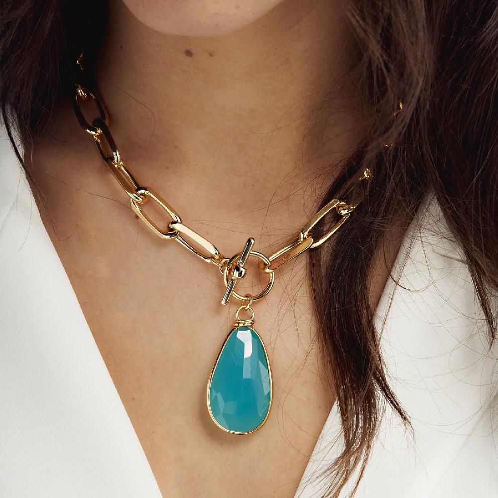 Unoaerre Collana In Bronzo Dorato Cristallo Turchese | UNOAERRE Gioielli