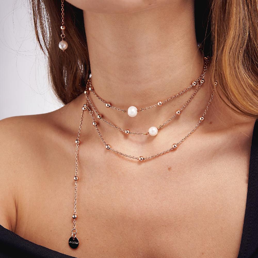 Unoaerre Collana In Bronzo Dorato Rosa Con Perle | UNOAERRE Gioielli
