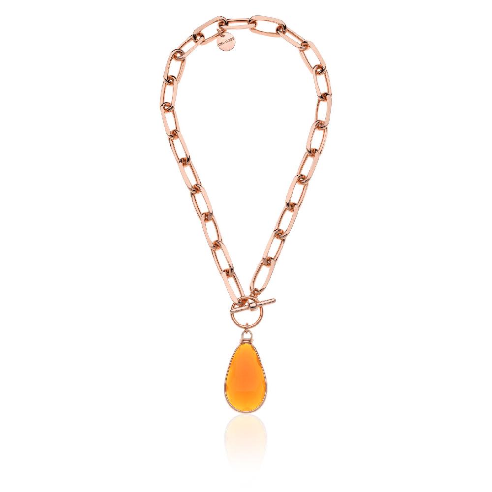 Unoaerre Collana in bronzo dorato rosa cristallo ambra | UNOAERRE Gioielli