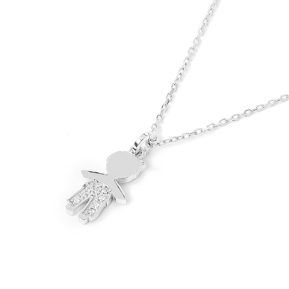 Unoaerre Collana In Oro Bianco Con Pendente Bimbo E Diamanti | UNOAERRE Gioielli