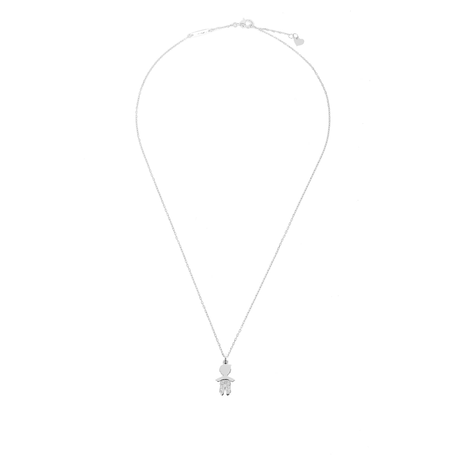 Unoaerre Collana in oro bianco con pendente bimbo e diamanti | UNOAERRE Gioielli