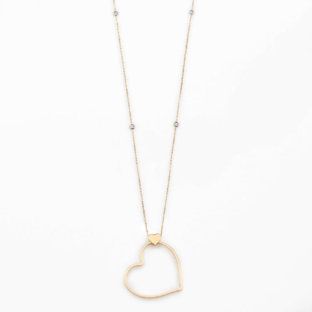 Unoaerre Collana lunga in oro con cuore e diamanti Batticuore | UNOAERRE Gioielli