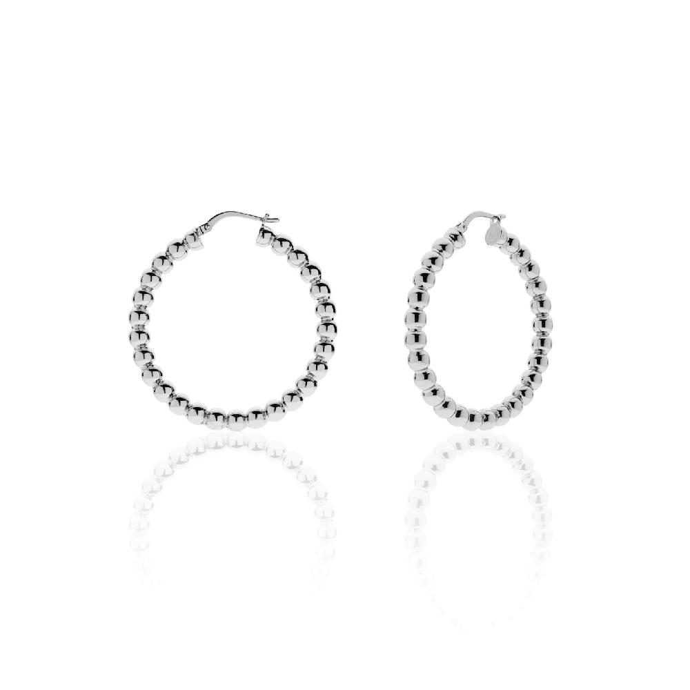 Unoaerre Orecchini argentati a cerchietto con tubo a palline | UNOAERRE Gioielli