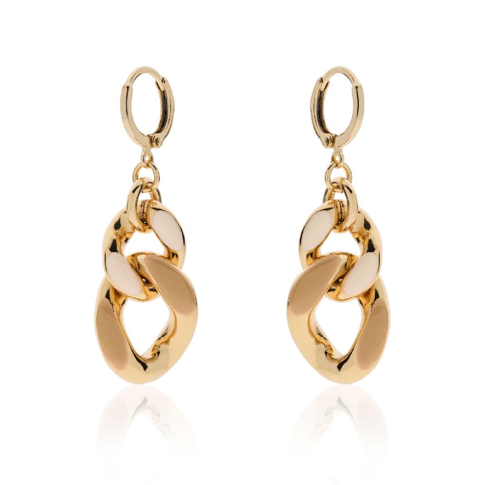 Unoaerre Orecchini catena grumetta smalto nocciola e beige | UNOAERRE Gioielli