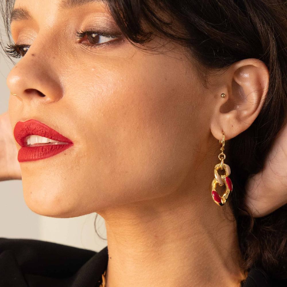 Unoaerre Orecchini Catena Grumetta Smalto Rosso Bordeaux E Beige. | UNOAERRE Gioielli